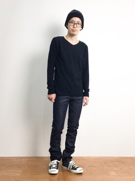 「NANO universe（ナノユニバース）のアイテム（ニットキャップ/ビーニー）」を使った、ナカニシアキラさん（メンズ・172cm）の夏コーディネート