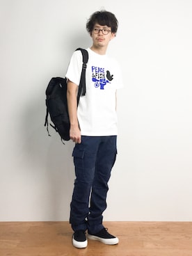 「FLASH REPORT（フラッシュリポート）のアイテム（バッグ）」を使った、ナカニシアキラさん（メンズ・172cm）の夏コーディネート