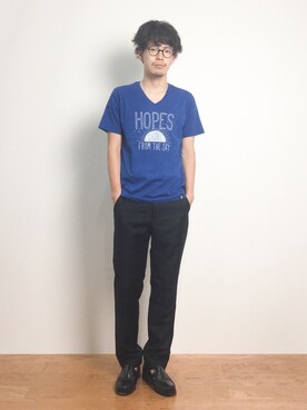 青tシャツ のメンズ人気ファッションコーディネート ユーザー ショップスタッフ 髪型 ショートヘアー Wear