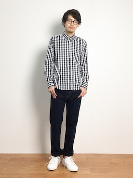 「mobus（モーブス）のアイテム」を使った、ナカニシアキラさん（メンズ・172cm）の秋コーディネート