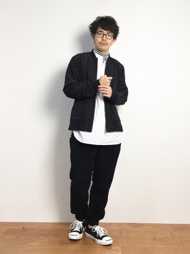 「UP START（アップスタート）のアイテム（MA-1）」を使った、ナカニシアキラさん（メンズ・172cm）の秋コーディネート