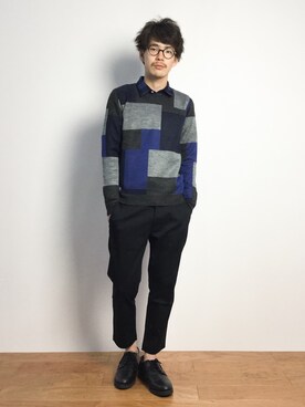 「クルーネックニット」｜ナカニシアキラさん（メンズ・172cm）の秋コーディネート