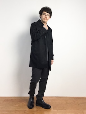 「グレーパンツ」｜「アイテム（ステンカラーコート）」を使った、ナカニシアキラさん（メンズ・172cm）の秋コーディネート