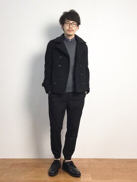 「HARE（ハレ）のアイテム（ピーコート）」を使った、ナカニシアキラさん（メンズ・172cm）の秋コーディネート