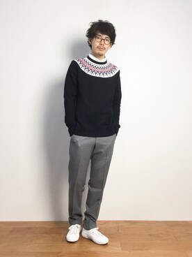 「シャツ×スウェット」｜ナカニシアキラさん（メンズ・172cm）の秋コーディネート
