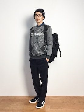 「チャイハネ（チャイハネ）のアイテム（ニットキャップ/ビーニー）」を使った、ナカニシアキラさん（メンズ・172cm）の秋コーディネート