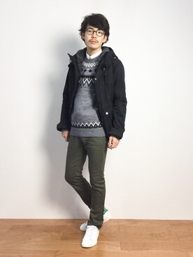 「ホワイトスニーカー」｜「アイテム（ブルゾン）」を使った、ナカニシアキラさん（メンズ・172cm）の秋コーディネート