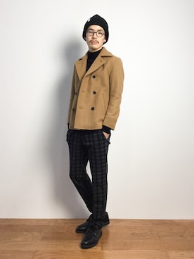 「STUDIOUS（ステュディオス）のアイテム（ピーコート）」を使った、ナカニシアキラさん（メンズ・172cm）の秋コーディネート