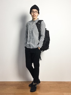 「STUSSY（ステューシー）のアイテム（ニットキャップ/ビーニー）」を使った、ナカニシアキラさん（メンズ・172cm）の秋コーディネート