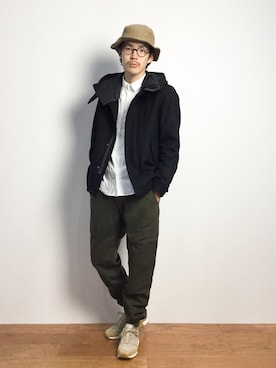 「NANO universe（ナノユニバース）のアイテム（モッズコート）」を使った、ナカニシアキラさん（メンズ・172cm）の秋コーディネート