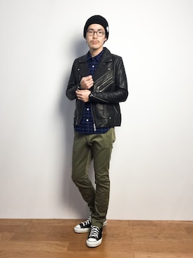 「STUDIOUS（ステュディオス）のアイテム（帽子）」を使った、ナカニシアキラさん（メンズ・172cm）の秋コーディネート