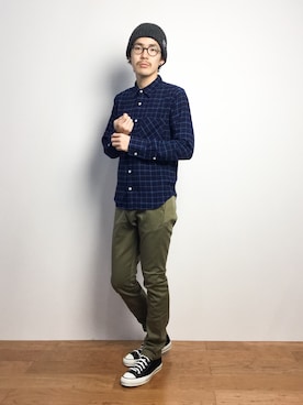 「Back Channel（バックチャンネル）のアイテム（ニットキャップ/ビーニー）」を使った、ナカニシアキラさん（メンズ・172cm）の秋コーディネート