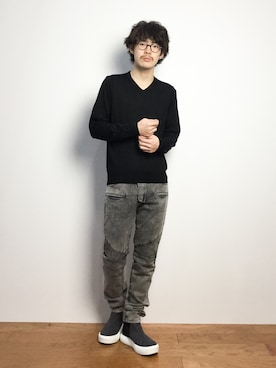 「L.H.P（エルエイチピー）のアイテム（デニムパンツ）」を使った、ナカニシアキラさん（メンズ・172cm）の冬コーディネート