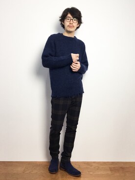 「MONKEY TIME（モンキータイム）のアイテム（ニット/セーター）」を使った、ナカニシアキラさん（メンズ・172cm）の冬コーディネート