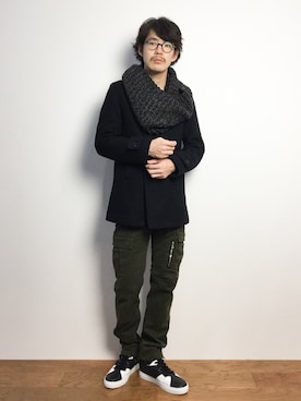 「Pコート」｜「アイテム（ダッフルコート）」を使った、ナカニシアキラさん（メンズ・172cm）の冬コーディネート