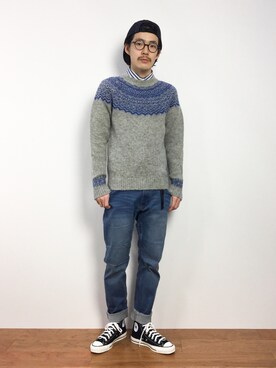 「CABALLERO（キャバレロ）のアイテム（キャップ）」を使った、ナカニシアキラさん（メンズ・172cm）の冬コーディネート