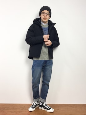 「HARE（ハレ）のアイテム（ダウンジャケット/コート）」を使った、ナカニシアキラさん（メンズ・172cm）の冬コーディネート