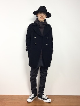 「STUDIOUS（ステュディオス）のアイテム（トレンチコート）」を使った、ナカニシアキラさん（メンズ・172cm）の冬コーディネート