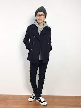 「AZUL by moussy（アズールバイマウジー）のアイテム（その他アウター）」を使った、ナカニシアキラさん（メンズ・172cm）の冬コーディネート