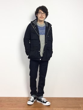 「AZUL by moussy（アズールバイマウジー）のアイテム（ブルゾン）」を使った、ナカニシアキラさん（メンズ・172cm）の冬コーディネート