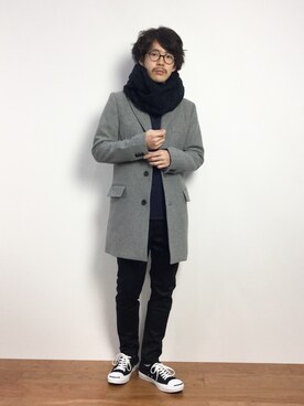 「STUDIOUS（ステュディオス）のアイテム（チノパンツ）」を使った、ナカニシアキラさん（メンズ・172cm）の冬コーディネート