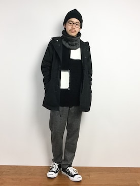 「SHIPS（シップス）のアイテム（モッズコート）」を使った、ナカニシアキラさん（メンズ・172cm）の冬コーディネート