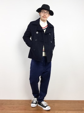 「mercibeaucoup,（メルシーボークー）のアイテム（パンツ）」を使った、ナカニシアキラさん（メンズ・172cm）の冬コーディネート