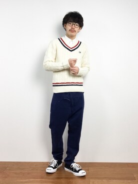 「mercibeaucoup,（メルシーボークー）のアイテム（パンツ）」を使った、ナカニシアキラさん（メンズ・172cm）の冬コーディネート