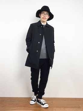 「MACKINTOSH PHILOSOPHY（ﾏｯｷﾝﾄｯｼｭ ﾌｨﾛｿﾌｨｰ）のアイテム（ステンカラーコート）」を使った、ナカニシアキラさん（メンズ・172cm）の冬コーディネート