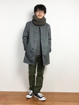 「MACKINTOSH PHILOSOPHY（ﾏｯｷﾝﾄｯｼｭ ﾌｨﾛｿﾌｨｰ）のアイテム（ステンカラーコート）」を使った、ナカニシアキラさん（メンズ・172cm）の冬コーディネート