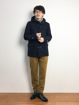 「NANO universe（ナノユニバース）のアイテム（ダッフルコート）」を使った、ナカニシアキラさん（メンズ・172cm）の冬コーディネート