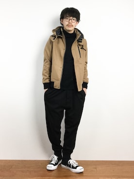 「アイテム（モッズコート、イエロー系）」を使った、ナカニシアキラさん（メンズ・172cm）の冬コーディネート