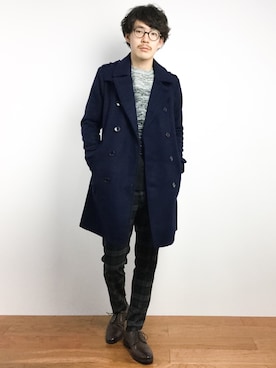 「STUDIOUS（ステュディオス）のアイテム（トレンチコート）」を使った、ナカニシアキラさん（メンズ・172cm）の冬コーディネート