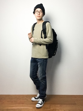 「B'2nd（ビーセカンド）のアイテム（バッグ）」を使った、ナカニシアキラさん（メンズ・172cm）の冬コーディネート