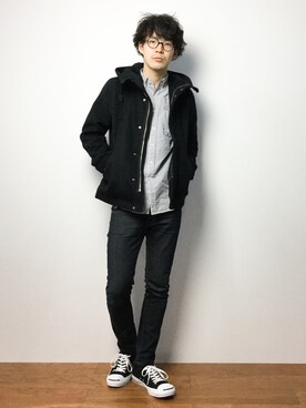 「Right-on（ライトオン）のアイテム（モッズコート）」を使った、ナカニシアキラさん（メンズ・172cm）の冬コーディネート