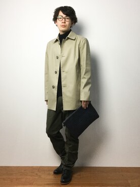 「MACKINTOSH PHILOSOPHY（ﾏｯｷﾝﾄｯｼｭ ﾌｨﾛｿﾌｨｰ）のアイテム（ステンカラーコート）」を使った、ナカニシアキラさん（メンズ・172cm）の冬コーディネート