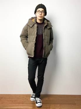 「JOURNAL STANDARD relume（ジャーナルスタンダード　レリューム）のアイテム（ニットキャップ/ビーニー）」を使った、ナカニシアキラさん（メンズ・172cm）の冬コーディネート