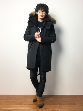 「DETAILS（ディテールズ）のアイテム（モッズコート）」を使った、ナカニシアキラさん（メンズ・172cm）の冬コーディネート