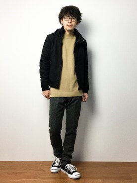 「Right-on（ライトオン）のアイテム（ブルゾン）」を使った、ナカニシアキラさん（メンズ・172cm）の冬コーディネート