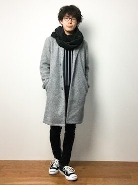 「SEVENDAYS=SUNDAY（セブンデイズサンデイ）のアイテム（モッズコート）」を使った、ナカニシアキラさん（メンズ・172cm）の冬コーディネート