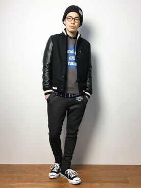 「Right-on（ライトオン）のアイテム（帽子）」を使った、ナカニシアキラさん（メンズ・172cm）の冬コーディネート