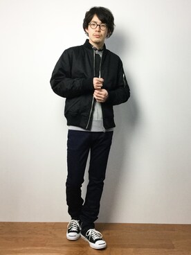 「Dickies（ディッキーズ）のアイテム（MA-1）」を使った、ナカニシアキラさん（メンズ・172cm）の冬コーディネート