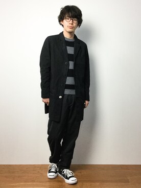 「ショップコート」｜「アイテム（チェスターコート）」を使った、ナカニシアキラさん（メンズ・172cm）の冬コーディネート