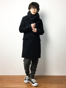 「green label relaxing（グリーンレーベルリラクシング）のアイテム（ピーコート）」を使った、ナカニシアキラさん（メンズ・172cm）の冬コーディネート