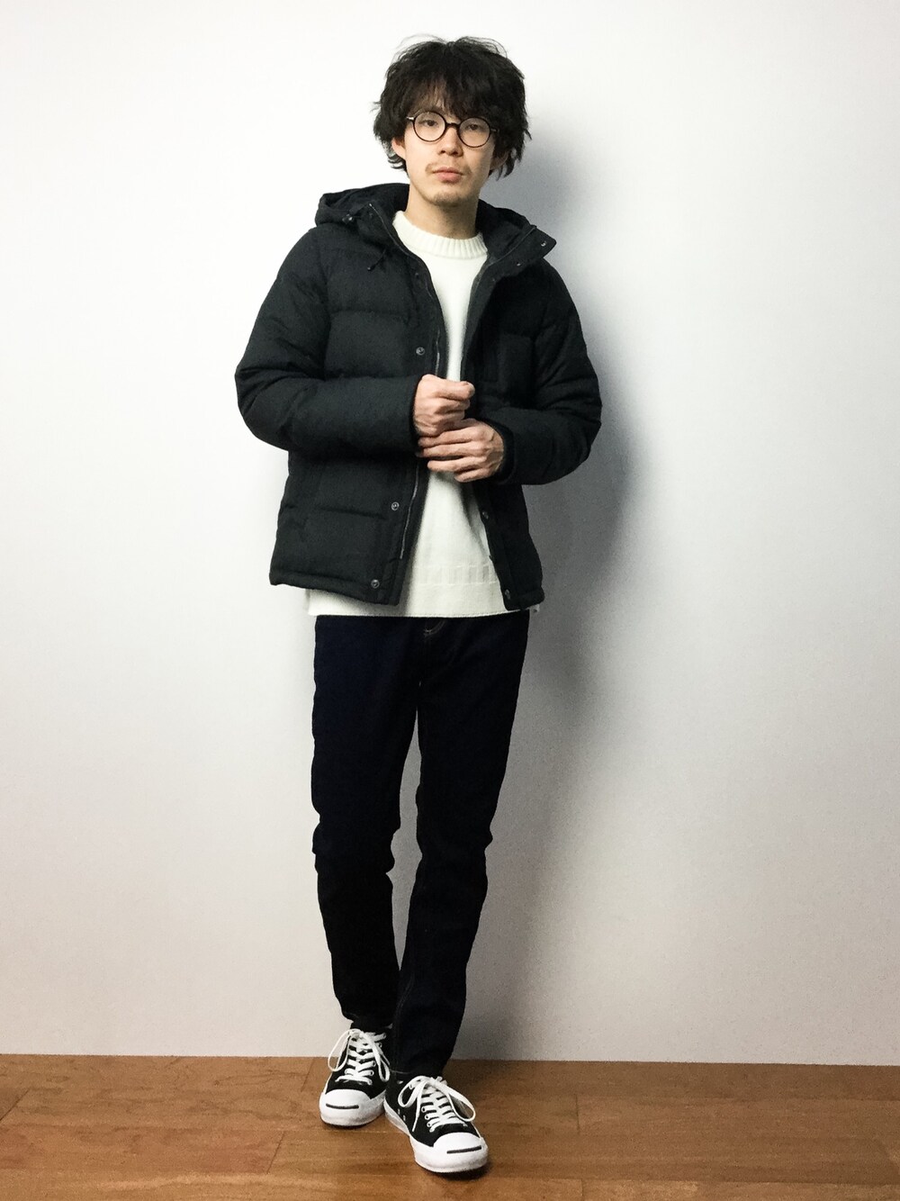 「ダウンジャケット」｜「green label relaxingのT/W MILLD HOOD ダウンブルゾン（ダウンジャケット/コート、グレー系）」を使った、ナカニシアキラさん（メンズ・172cm）の冬コーディネートの1枚目の写真