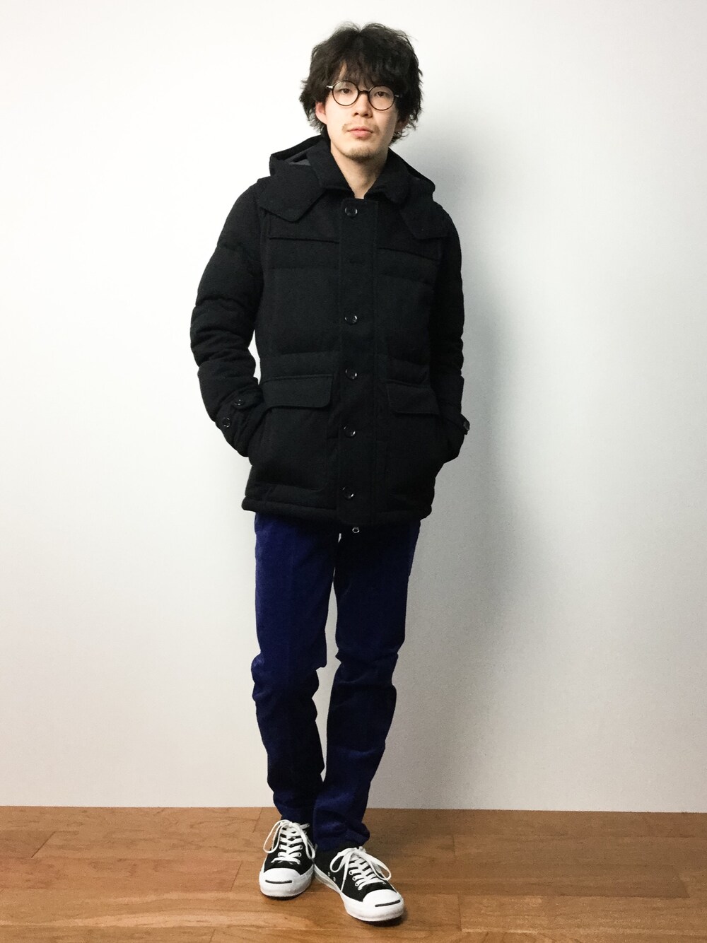 「FRED PERRYのDonkey Down Jacket（ダウンジャケット/コート、ブラック系）」を使った、ナカニシアキラさん（メンズ・172cm）の冬コーディネートの1枚目の写真