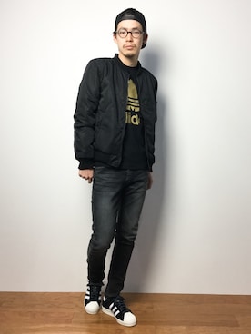 「L.H.P（エルエイチピー）のアイテム（MA-1）」を使った、ナカニシアキラさん（メンズ・172cm）の冬コーディネート