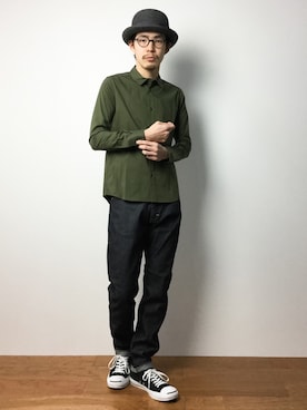 「FRED PERRY（フレッドペリー）のアイテム（帽子）」を使った、ナカニシアキラさん（メンズ・172cm）の冬コーディネート