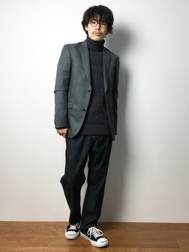 「CABANE de ZUCCa（カバンドズッカ）のアイテム（パンツ）」を使った、ナカニシアキラさん（メンズ・172cm）の冬コーディネート