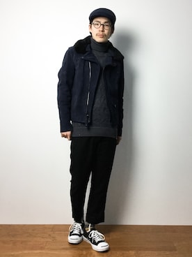 「CABANE de ZUCCa（カバンドズッカ）のアイテム（パンツ）」を使った、ナカニシアキラさん（メンズ・172cm）の冬コーディネート